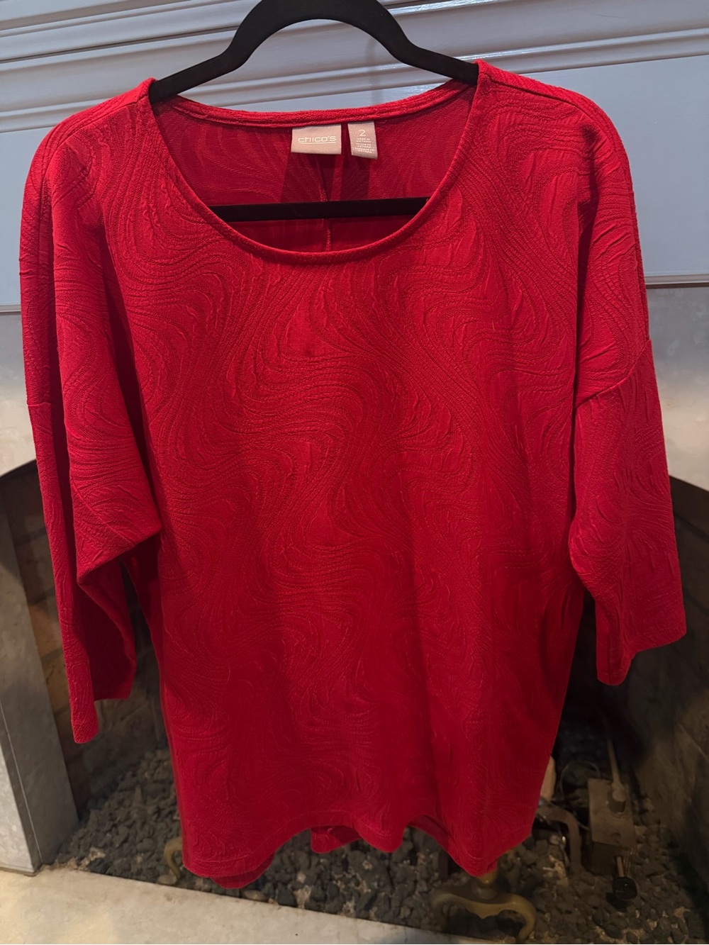 Chico's Vibrant Red Textured Scoop Neck 3/4 Sleeve Top Size Large